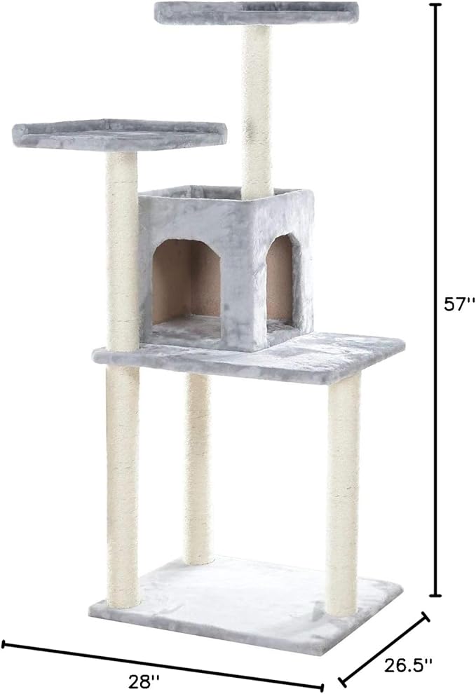 Gleepet GP78571022 Cat Tree, Real Wood Play House, Silver Gray,14 D x 27 6 W x 57 H