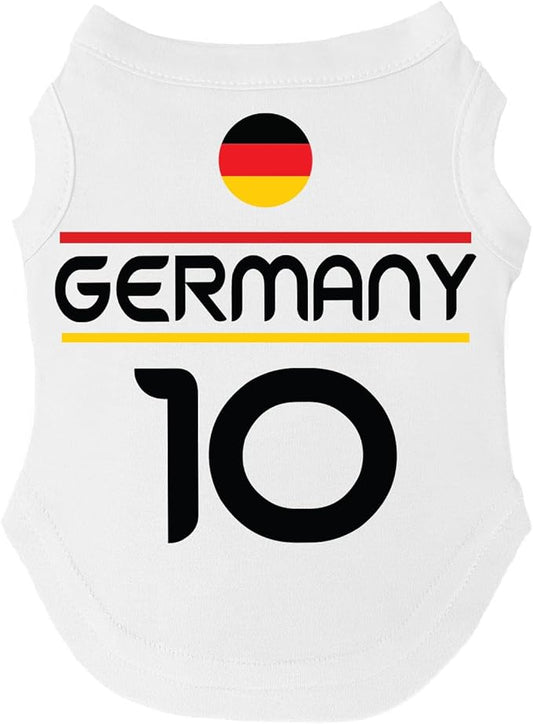 Germany Flag Soccer Jersey Style Dog Tee Shirt | Sleeveless Breeds | International Soccer | Game Day |White, Small 1650