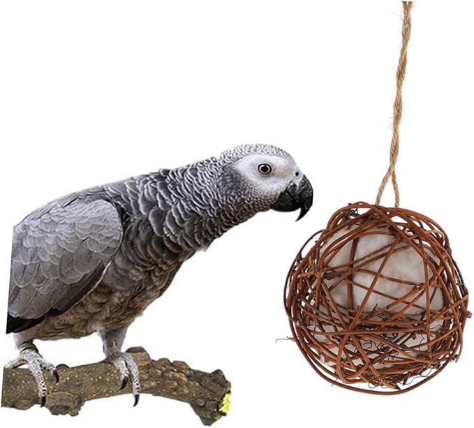 TOYANDONA 6pcs Natural Rattan Parrot Chewing for Small Birds Hanging Cage Accessories for Parakeets Cockatiels Enhancing Activity with Cotton Safe Bird