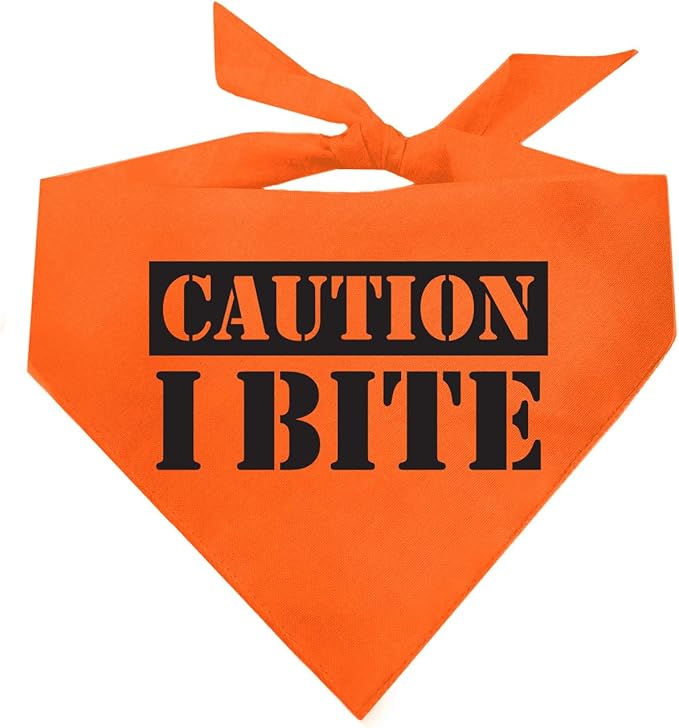 Caution I Bite Dog Bandana (Orange, XS 836)