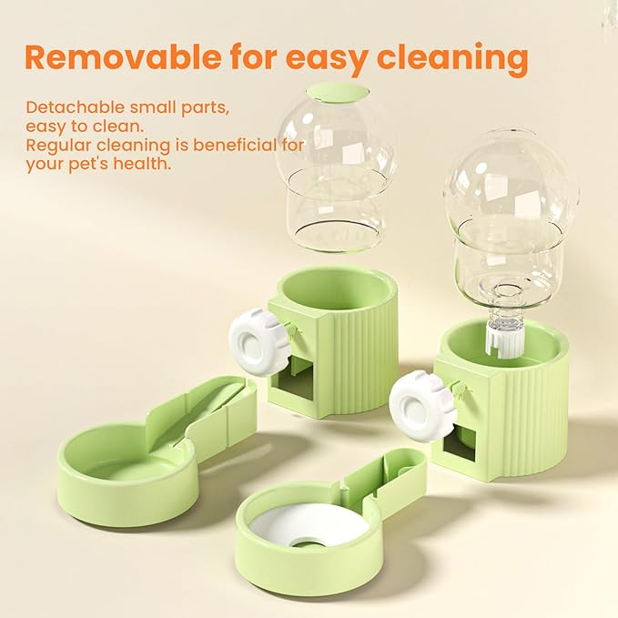 38oz Hanging Automatic Food Water Dispenser, Large Capacity Gravity Rabbit Water Dispenser and Feeder Set, for Bunny Guinea Pig Chinchilla Ferret Cage Accessories (Green)