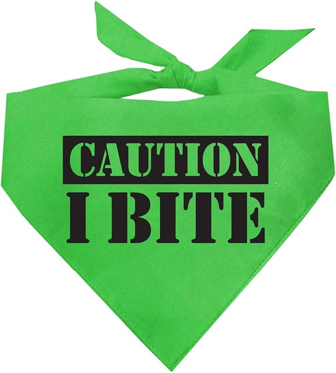Caution I Bite Dog Bandana (Lime Green, XS 836)