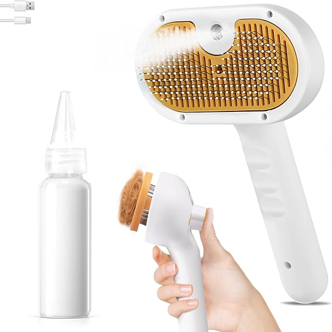 Pet Steam Brush for Dog & Cat – 3-in-1 Spray Hair Removal Comb – Steam for Shedding & Grooming – Water Brush for Long & Short Haired Pets – Spritz Defur Comb