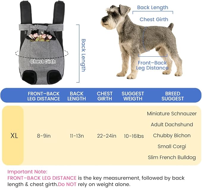Dog Backpack Carrier, Front Pocket for Essentials, Pet Sling Front Backpack for Small Medium Dogs 10-16 Lbs, Legs Out, Adjustable Wearable Puppy Chest Travel Bag, Easy-Fit for Hiking/Walking/Camping