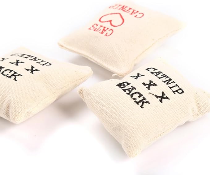 WOONEKY 10Pcs Catnip Canvas Cat Sachets Stuffed with Cotton, Random Style Khaki, Interactive Pet Supplies for Indoor Cats and Kittens