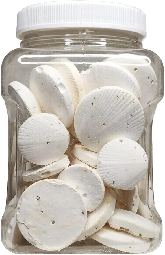Calcium Enriched Sinking Food Disks for Shrimp, Snails, Crabs, Crayfish, Hermit Crabs, Plecos, Catfish, Bottom Fish, All Tropical Fish. 25 Small & 25 Medium Discs Jar