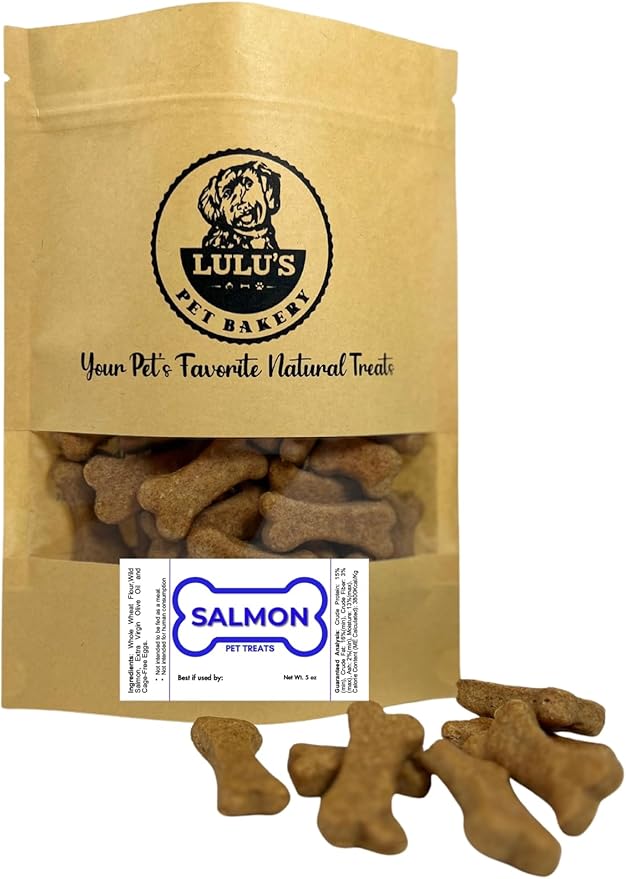 Lulu's Pet Bakery - All-Natural Pet Treats - Human Grade - Made in USA (5oz, Salmon)