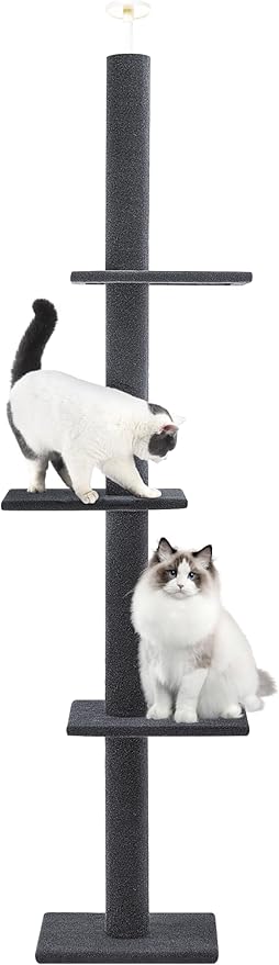 Cat Craft Cat Tree Floor to Ceiling 95-108" Tall Cat Tree Carpet Cat Tower Kitten Tree Sisal Scratching Post and Mat Cat Pole for Indoor Cats, Charcoal, 4-Tier