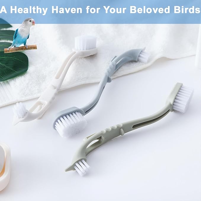 Bird Cage Cleaning Brush with Long Ergonomic Handle - Durable Bristlesfor Cleaning Parrot Cages, Kennels, and Perches,Removes Poop and Keeps Bird Cages Fresh,Essential Bird Cage Accessory（3Pcs）