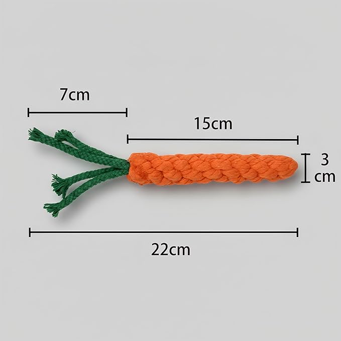 Handmade Braided Carrot Shape Chew Toy, Orange with Green Leaves, 8.66 Inch Length, Durable Pet Dental Toy, (1 Piece Set)