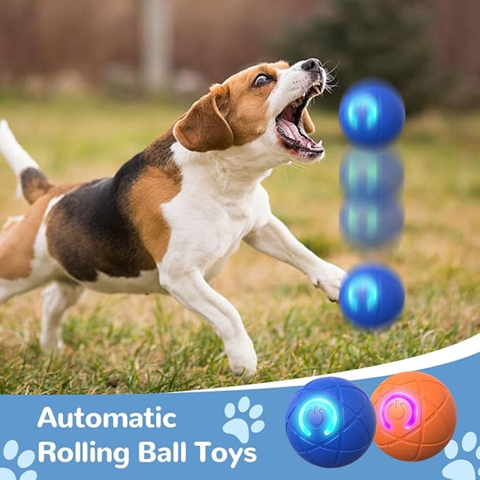 Interactive Dog Toys for Small Dogs, 2026 New Dog Balls Automatic Rolling Ball for Puppy Small Medium Dog and Cat, Self Moving Jumping Bouncing and Rotating Pets Toy to Keep Them Busy (Blue+Orange)