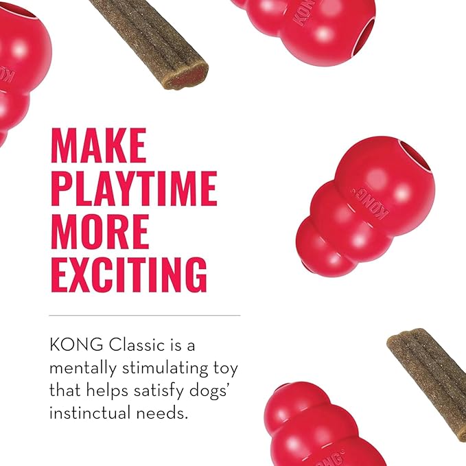 KONG Classic Toy & Enhanced Ziggies Treats Combo Pack - Durable Chew Toy for Dogs - with Enhanced Ziggies Treats - Dog Accessories for Fun & Health - for Medium Dogs