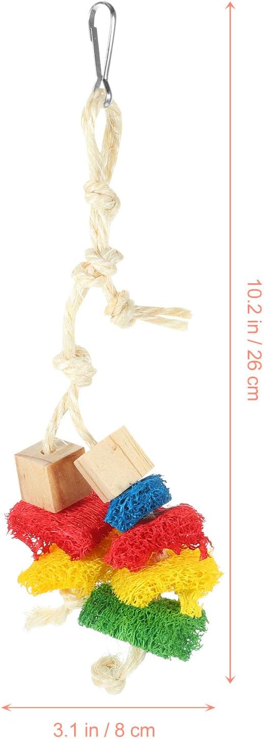 Natural Parrot Chewing with Blocks and Loofah Rope Hanging Bird Cage Accessory for Parrots and Birds Fun Bite to Reduce Boredom and Keep Pets Engaged