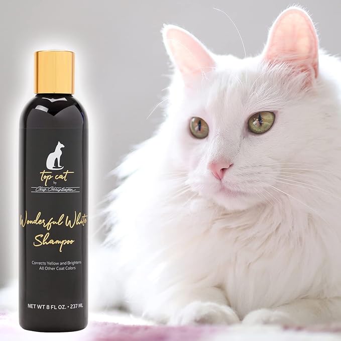 Chris Christensen Top Cat Wonderful White Shampoo for Cats, Groom Like a Professional, Corrects Yellow, Brightens All Coat Colors, Made in USA, 8 oz