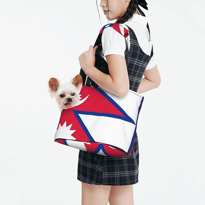 Foldable Pet Carrier Sling - Waterproof Small Dog & Cat Travel Flag of Nepal Tote with Safety Hook for Hiking
