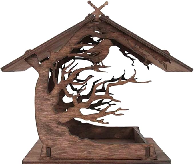 Milisten Wooden Decorative Bird Feeder House with Hanging Bird Food Container for Garden Outdoor Nesting and Wildlife Feeding, Brown Wood DIY Birdhouse for Backyard Birding