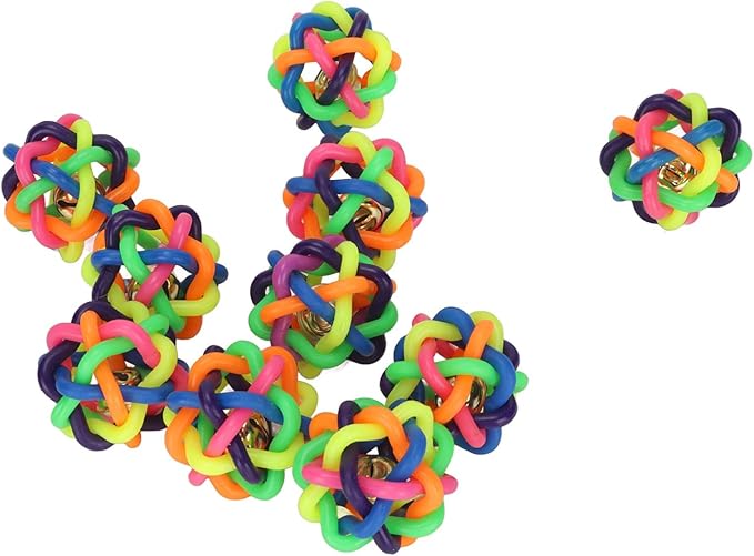 Zerodis 10Pcs Pet Wobbly Rubber Ball,Colorful Dog Rubber Woven Ball Built in Bell Pet Chew Teeth Grinding Interactive Toys for Indoor Cats and Dogs