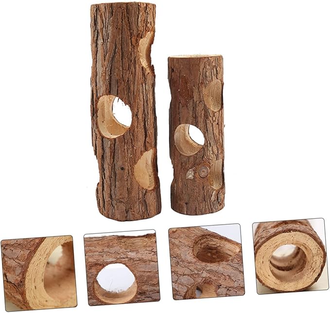 Hamster Wooden Tree Hole 2pcs (15cm 20cm) Natural Chew Tunnel for Small Pets Rabbit Ferret Bird Cage Accessories