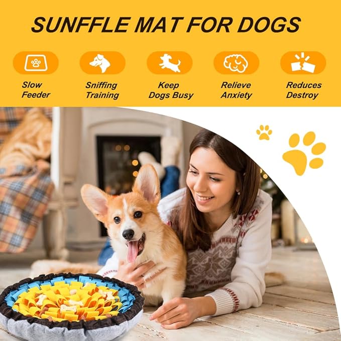 SZEE Snuffle Mat for Dogs, Adjustable Sniffing Mat for Smell Training and Slow Eating, Dog Snuffle Pad for Mental Stimulation and Enrichment, Interactive Toys for Pets (Yellow and Blue)