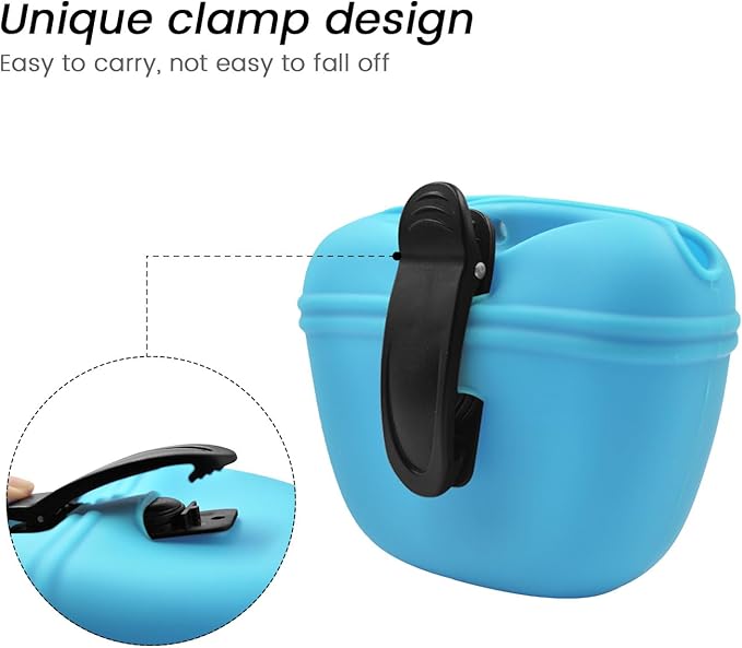 AUDWUD Silicone Dog Treat Pouch,With Dog Training Clicker,Clip on Portable Training Container,Convenient Magnetic Buckle Closing and Upgraded Waist Clip for Enhanced Stability