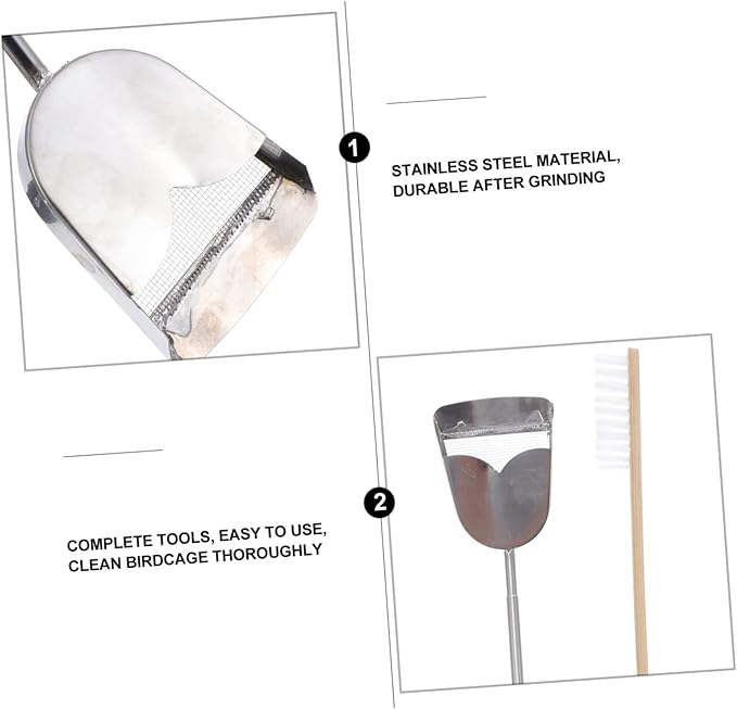GANAZONO 2pcs Bird Cage Cleaning Tools Set Parrot Cage Brush Bird Poop Shovel for Easy Daily Maintenance of Pets Habitats