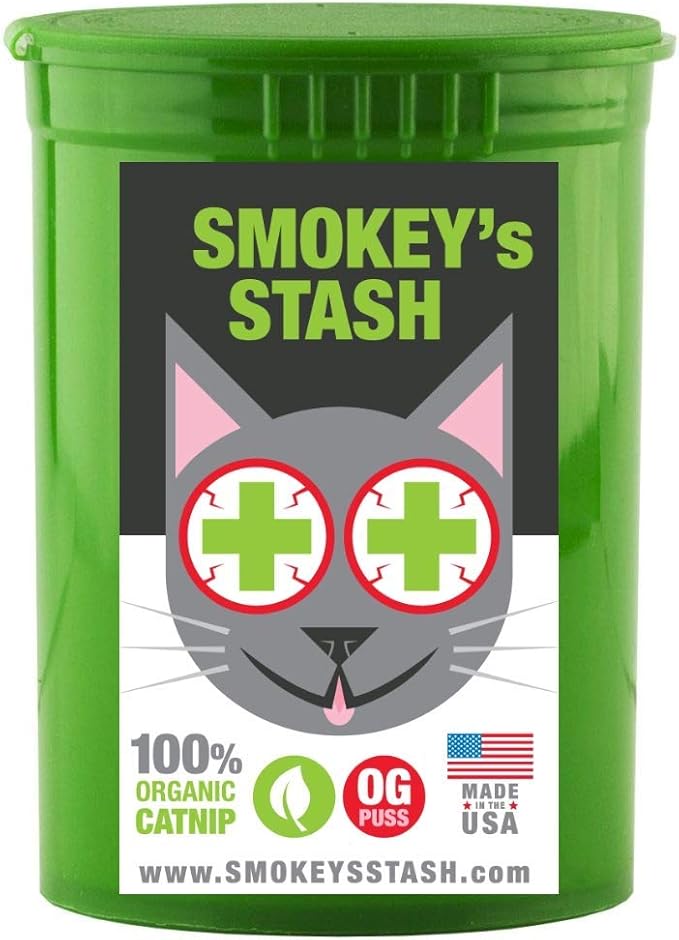Smokey's Stash Catnip – 100% Natural Premium Catnip for Cats –Fresh, Potent & Aromatic – Encourages Play, Reduces Boredom for Indoor Cats & Kittens – Grown in North America – Resealable Pop Top Can