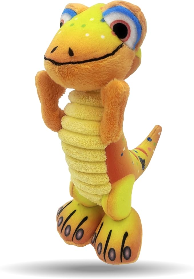 Happy Tails Interactive 12-Inch Yellow Lizard Squeaky Dog Toy for Medium to Large Dogs, Durable Polyester with Reinforced Stitching