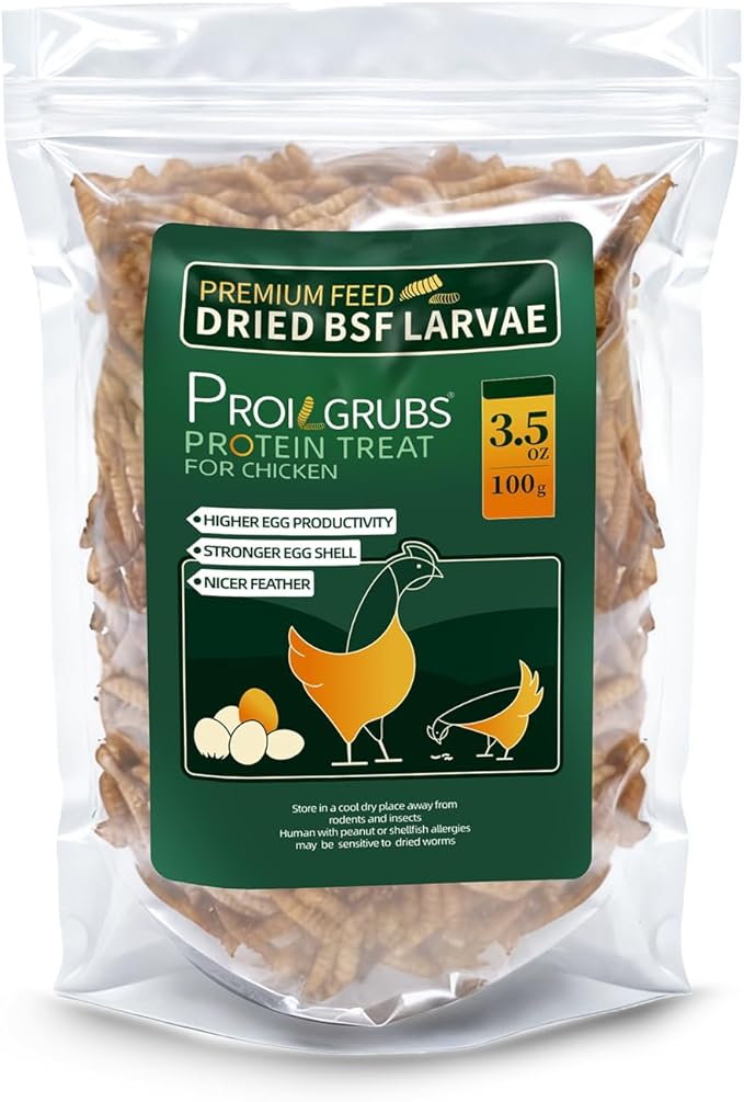 PROILGRUBS BSF 3.5OZ Dried Black Soldier Fly Larvae for Wild Birds & Chicken Treat- Non-GMO-Dried Grubs for Birds & Chickens