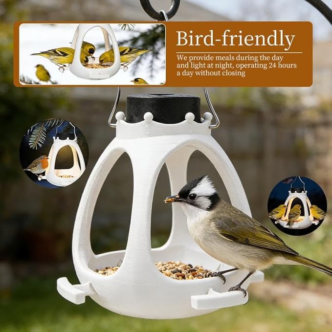 Solar Bird Feeder for Outdoors Hanging,Attract Wild Birds & Cardinal,2026 Innovative Crown Heavy Duty Birdfeeders Outside Hanging,Waterproof Bird Houses for Backyard Birding & Wildlife Decor (White)