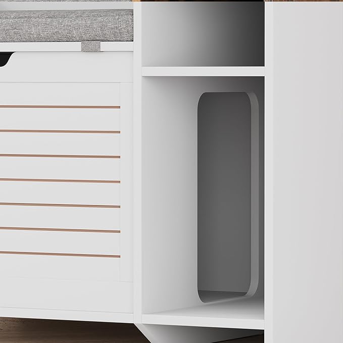 Wooden Cat Litter Box Enclosures with Storage Shelf - Hidden Litter Box Furniture for Cat with Cushion & Mat - Litter Box Cabinet