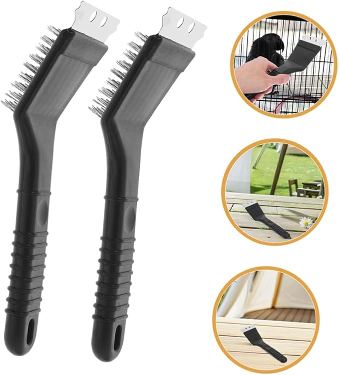VANZACK 2Pcs Stainless Steel Bird Cage Cleaning Brush Ergonomic Long Handle Tool for Efficient Birdcage Maintenance Droppings Removal for Parrot Pet Cage Cleaning