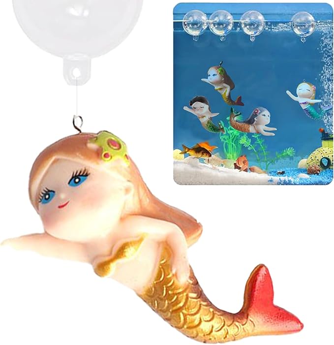 Floating Mermaid Fish Tank Decor, Cartoon Aquarium Decorations for Aquatic Pets to Play Resin Aquarium Ornaments Suitable for All Kinds of Fish Tank