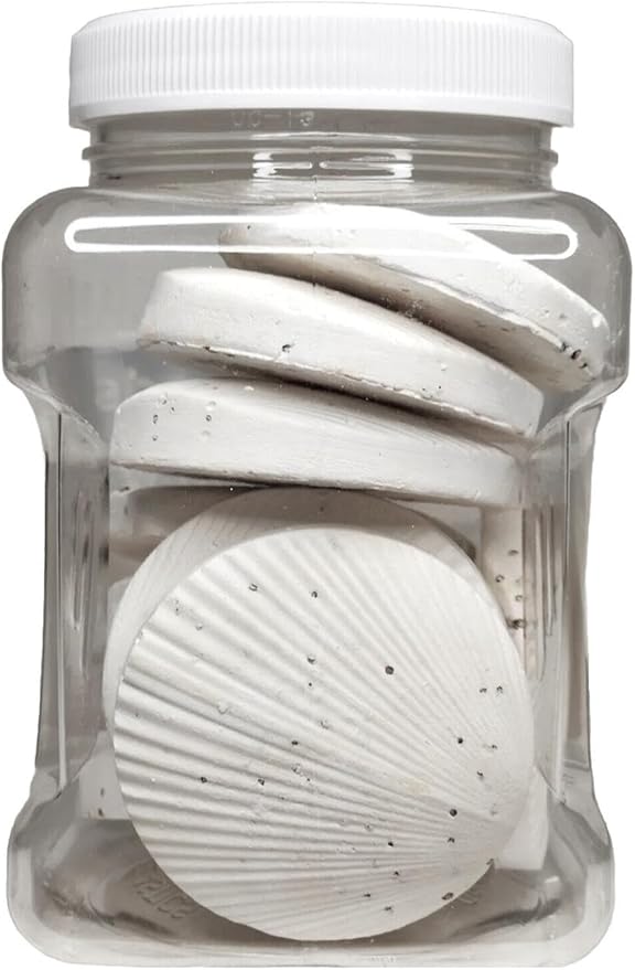 Calcium Feeder Disks for Shrimp, Snails, Crabs, Crayfish, Hermit Crabs and All Tropical Fish, 10 Count Jar of Medium-Large Feeder Disks