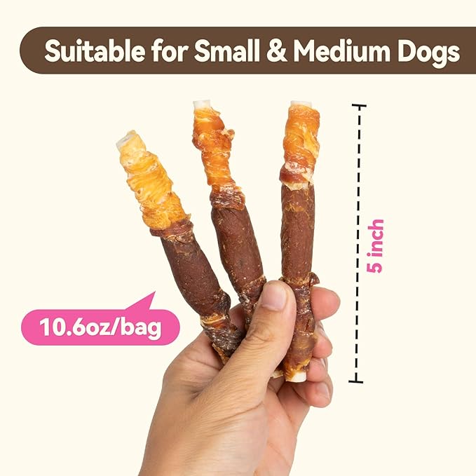 Dog Treats Rawhide Sticks with Chicken, Duck & Chicken Liver, Triple Flavor Beefhide Chews for Small & Medium Dogs, 5 Inch, 15 Count, 10.58 oz