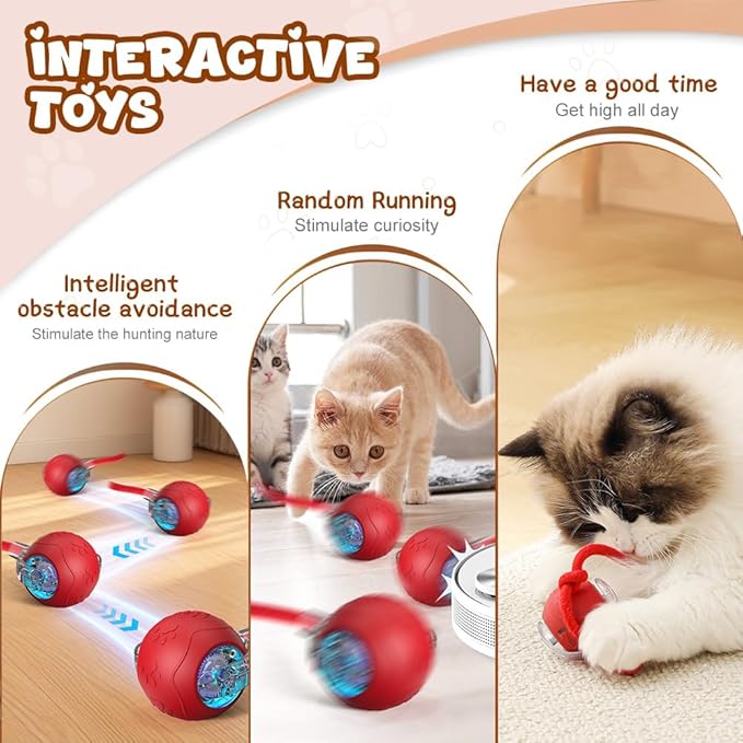 Interactive Cat Toys Ball for Indoor Cats, 2025 New Cat Toy, Automatic Moving Cat/Dog Balls, Electric Rolling Ball Toy for Bored Indoor Adult Cats,Dogs (Yellow)