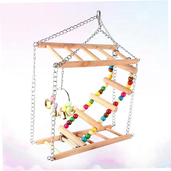 Milisten Wooden Parrot Ladder Swing with Iron Chain PET Hanging Toy for Parrots Hamsters and Small Birds Climbing Accessories for Bird Cages Enriching Plaything for Interactive Play
