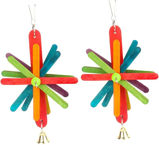 NUOBESTY 2pcs Parrot Bite and Hanging Chewing String with Colorful Block Beads, Sturdy Bird Cage Accessory for Teeth Grinding and Play, Suitable for Parakeets and Conures