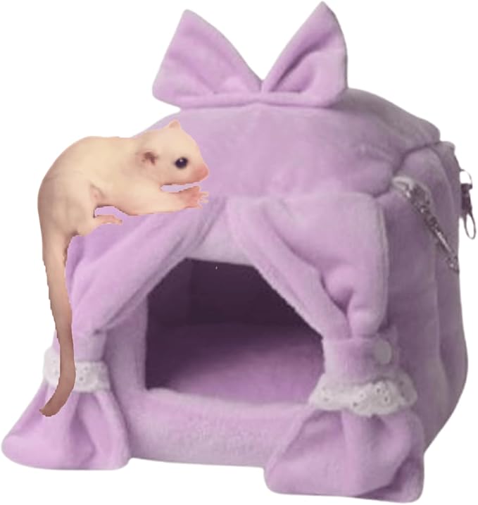 Warm Sugar Glider Nest Bird Cage Accessory Hamster Hammock Swing Parrot Small Animal Hanging Bed for Parrot Squirrel Cockatiel (Purple,Small)