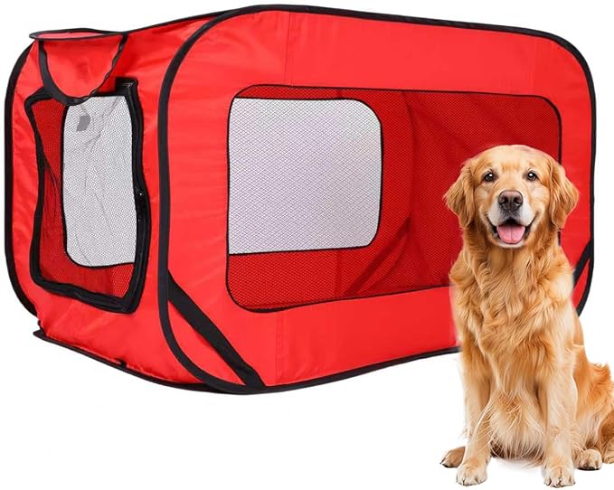 36 Inch Foldable Dog Kennel for Large Dogs, Portable Waterproof Pop-Up Pet Crate, Indoor Outdoor Travel Car Seat Kennel（Red）