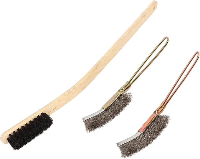 3Pcs Bird Cage Brush, Long Handle Cleaning Bamboo Stainless Brush, Pet Birdcages Steel Medium Hardness Tool Accessories for Small Animal