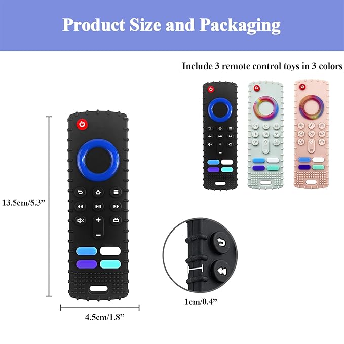 Dog Chew Toys, Remote Control Shape, Set of 3 for Puppy Teething, Anxiety Relief, Silicone, Interactive Play, BPA-Free, Black/White/Pink