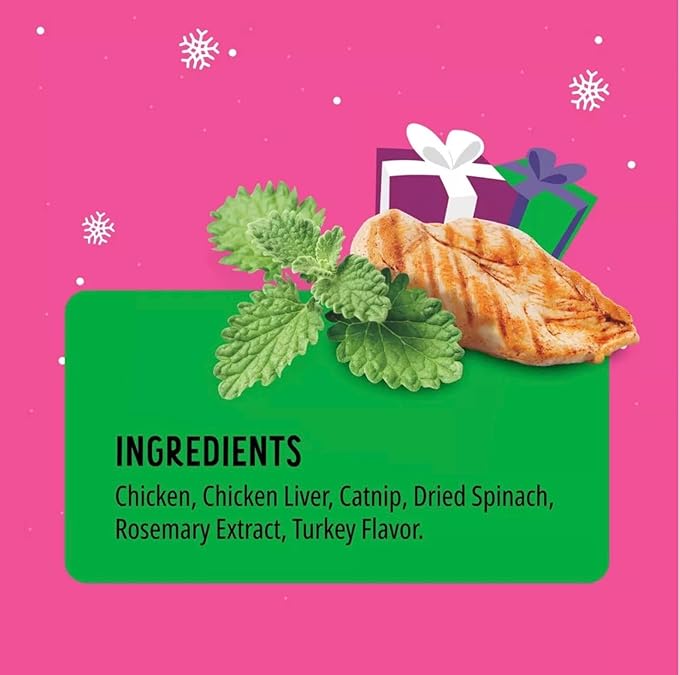 Bonkers Purrpops Christmas Themed Limited Edition Holiday Chicken Flavor Freeze-Dried Licks Cat Treats Catnip & Turkey Flavor - 5 Pack with 1 Cat Pom Pom Balls Toy