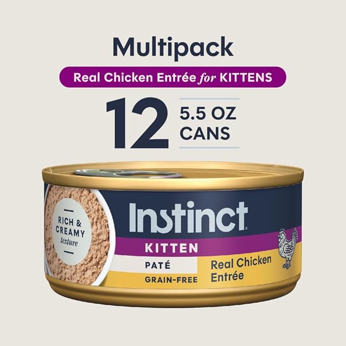 Instinct Pate Kitten Entrees, Wet Canned Cat Food, Grain-Free - Real Chicken, 5.5 oz. Cans (Pack of 12)