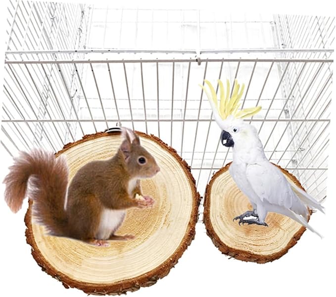 BESTonZON Round Wooden Pet Platform Stand Rack for Animals Natural Wood for Parrots Hamsters and Gerbils Bird Cage Accessory