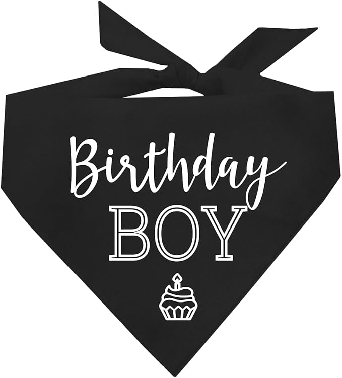 Birthday Boy with Cupcake Dog Bandana | 100% Cotton | Made in USA | Birthday | Pawty | Party Theme | Celebration Supplies | Photoshoot | Black, One Size (214)