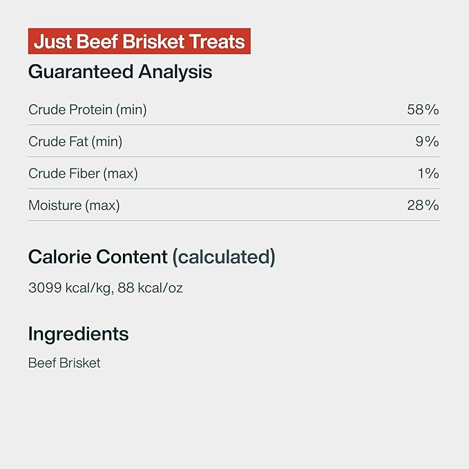 JustFoodForDogs Single Ingredient Healthy Dog Treats and Dog Snacks, Jerky Treats, Human Grade, Preservative and Grain Free, Rawhide Free Chews, Low Calorie Treat - Beef Brisket, 5 oz