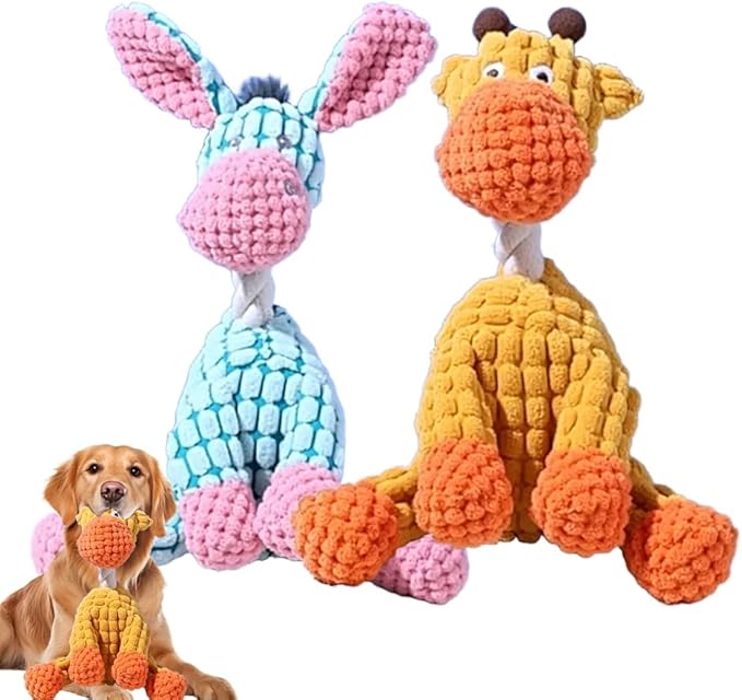 2026 New Dog Toys, Indestructible Plush Dog Toy for Aggressive Chewers, Interactive Squeaky Soft Puppy Chew Toy, Durable Teething Toys for Small Medium Large Dogs (Orange+Blue)