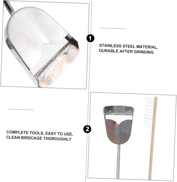 Abaodam 2pcs Bird Cage Cleaning Tools Set Includes Shovel and Brush for Parrots and Pets Convenient Long Handle Design for Easy Cleaning of Bird Habitats