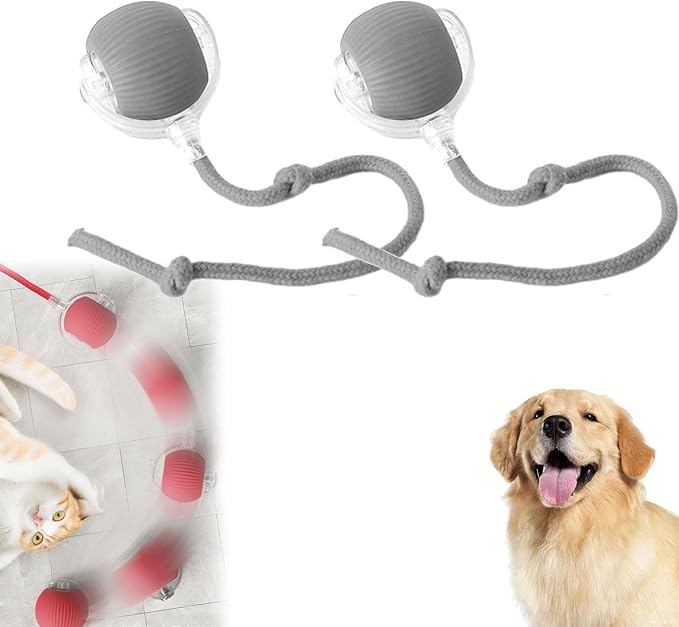 Smart Motion Pet Ball V2, Smart Interactive Rolling Pet Ball, Automatic Obstacle Avoidance ＆ Quiet Cat Toy with a Long Tail, The Ultimate Boredom-Buster for Both Cats and Dogs (2*Gray)