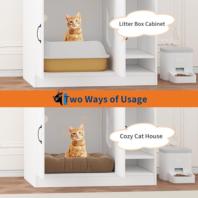 Cat Litter Box Enclosure, Hidden Litter Box Cabinet Furniture with Divider, Indoor Cats House, Wooden Cat Washroom Storage Cabinet Bench, Side End Table Nightstand, 33.07" l × 23.62" w × 23.92" h